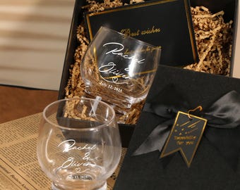 Juego de copas de whisky y vino personalizadas para parejas, juego de copas grabadas con láser, regalo de aniversario, regalo para pareja casada, regalo de compromiso