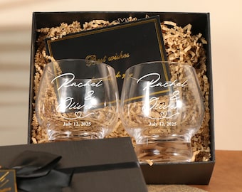 Juego de copas de vino personalizadas para parejas, juego de copas grabadas con láser, regalo de aniversario, copa de copa, regalo de inauguración de la casa para ella, regalo de compromiso