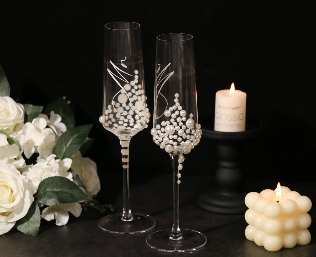 Personalized Pearl Wedding Champagne Flute,custom Wedding Accessories ...