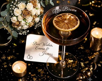 Personalized Engraved Champagne Coupe Glass,Wedding favor,Engraved Toasting Glasses,Brides & Groom glasses,Bridesmaid gift,Gift for couple