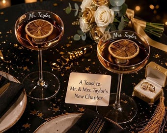Personalized Engraved Champagne Coupe Glass,Wedding favor,Engraved Toasting Glasses,Brides & Groom glasses,Bridesmaid gift,Martini Glass