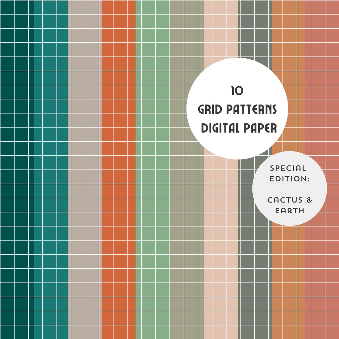 Cactus Grid Pattern Grid Pattern Digital Paper - Special Edition: Cactus Earth Colors ...