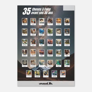 Poster della lista dei desideri: 35 cose da fare prima dei 30 anni • Poster motivazionale • Regalo originale per donne e uomini • Planner di vita estetico