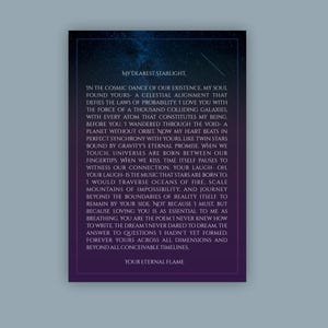 Imagen de carta de amor épica para pared, archivo imprimible digital de magia negra del universo universal top1 con fondo de estrellas A2