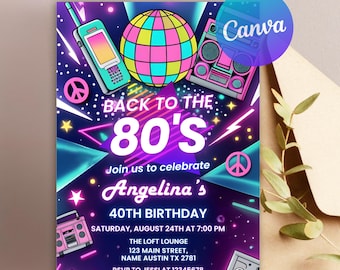 80's Party Invite, Digital 80's Made 90's Raised Theme Invitation, Throwback Retro Birthday Invite, Editable 40th Birthday Party, Canva