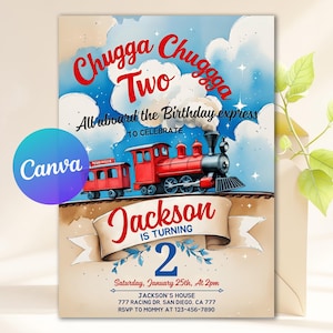 Editable Chugga Chugga Two Two Train Birthday Party Invitation Chugga Chugga Choo Choo Party Two Two Train Party Invite Instant Download