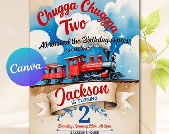 Editable Chugga Chugga Two Two Train Birthday Party Invitation Chugga Chugga Choo Choo Party Two Two Train Party Invite Instant Download