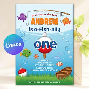 Editable Fishing Birthday Invitation Template, Fishing Invite, Fish Birthday invitation, Reel in the Fun, Boy Birthday Invitation Printable