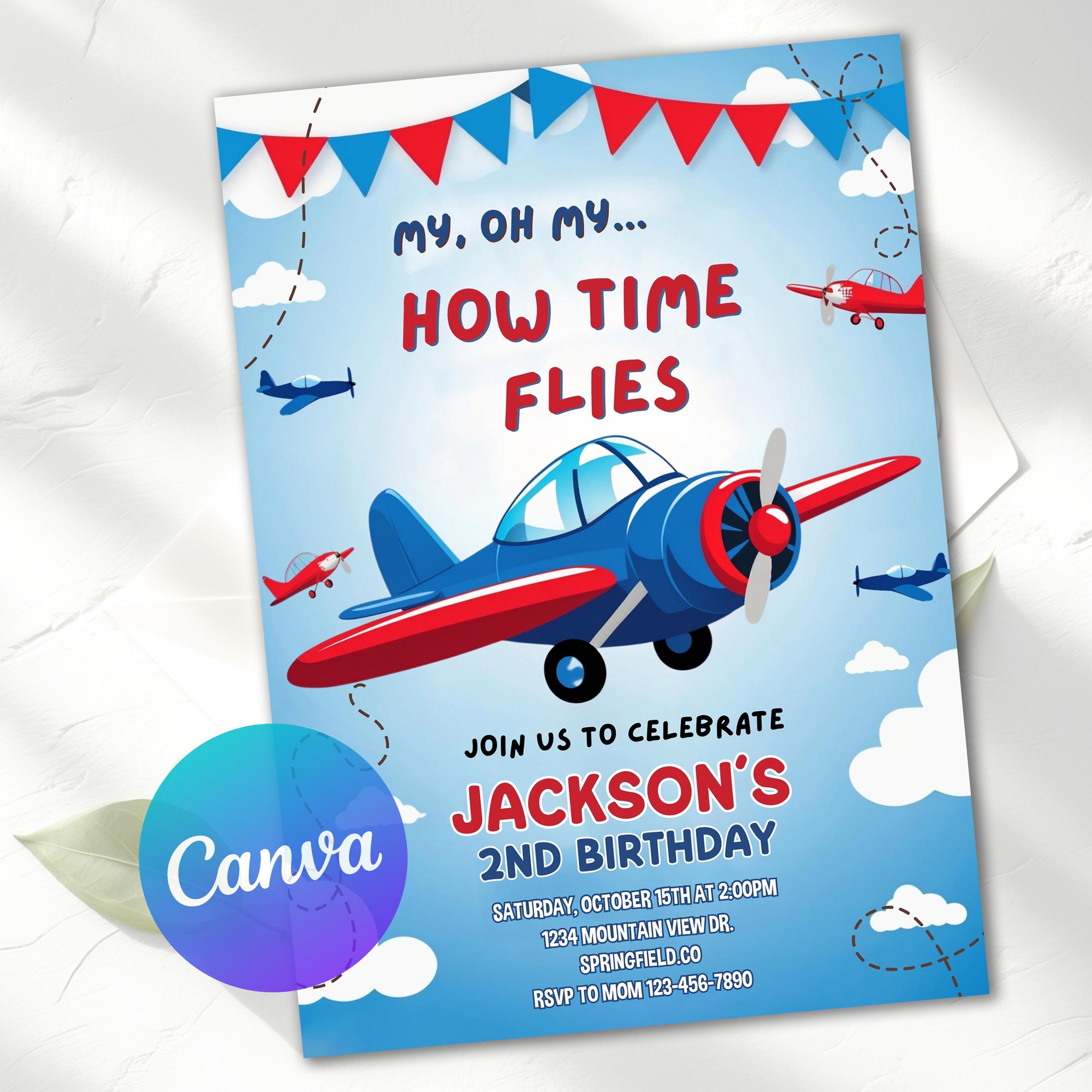 Take Flight Invite Editable Airplane Birthday Invitation, Modern Plane Invitation, Time ...