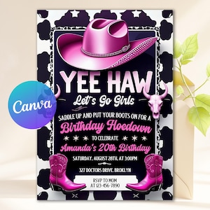 Pink Cowgirl Birthday Invitation, Cowgirl Hoedown Birthday Party Invite, Pink Disco Cowgirl Hoedown Party, Disco Rodeo Instant Download