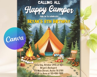 Camping Birthday Invitation, Campfire Party Template, Smore Fun Invites, Backyard Camping Invite, Digital Download