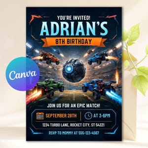 Rocket Birthday Invitation, Video Game Party, Boys Birthday Invite, Rocket Ship Birthday, Rocket Gaming Editable Canva, Digital Download