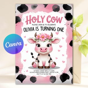 Editable Holy Cow Birthday Invitation Template, Holy Cow Birthday Invitation, Cowgirl Invitation, Holy Cow Invitation, Canva Template