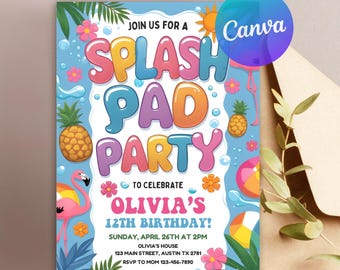 Splash Pad Invitation, Summer Water Park Party Invite, Splish Splash Invitation, Waterpark Invitation, Editable Template, Instant Download