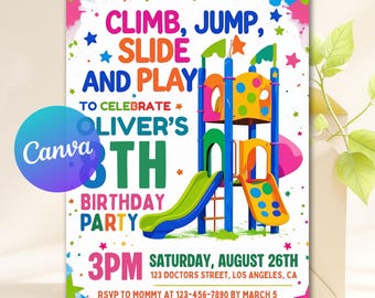 Playground Birthday Invitation Editable, Park Party Invitation, Outdoor Party Invite, Instant Download, Editable Canva Template