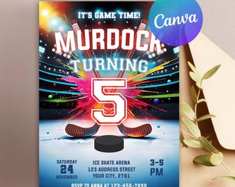 Hockey Birthday Invitation, All Ages Ice Hockey Birthday Invitation, Any Age Sports Invite, Printable Digital Template, Instant Download