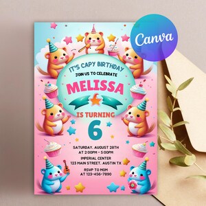 EDITABLE Capybara invitation , Capybara Birthday , Capy Birthday, Kawaii Capybara, Capybara Party Invite, Digital Template