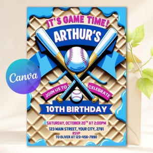 Baseball Drip Birthday Party Invitation, Baseball Birthday Invite, Baseball Drip, Sports Party for Any Age, Softball Drip, Editable Canva