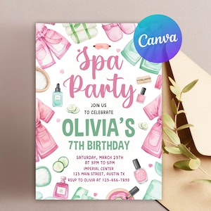 Spa Party Geburtstagseinladung, Verwöhnparty Geburtstagseinladung, Spa Day, Glam Party Geburtstag, Spa Girls Geburtstagseinladung, Canva Vorlage