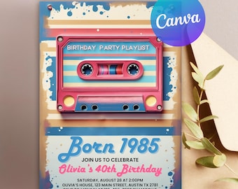80er Geburtstagseinladung, Retro Kassette Party Invite Mixtape, Back To The 80er Party Einladung, Instant Download