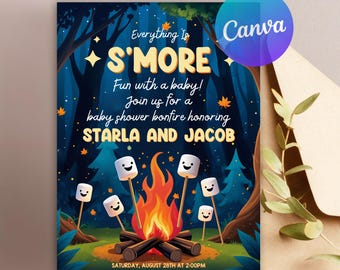 Editable S'more Baby Shower Invitation Bonfire Baby Shower Camping Baby Shower Fall Couples Shower Gender Neutral Shower Instant Download