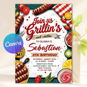 Backyard BBQ Party Invitation, BBQ Birthday Invitation, Barbecue Birthday Party Invitation, Editable Template Canva