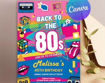 Convite para festa de volta aos anos 80, De volta aos anos 80, Festa de retorno, Tema dos anos 80, Convite de aniversário retrô, Convite de hip hop, Canva editável