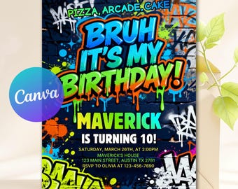 Bruh It's My Birthday Invitation, Teenager Birthday, Printable Neon Bday Card, Digital Party Invite, Instant Download