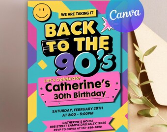 Editable 90s Party Invitation, Back to the 90s, Throwback Party, House Party, Birthday Invitation, 90s Theme, Printable Invitation