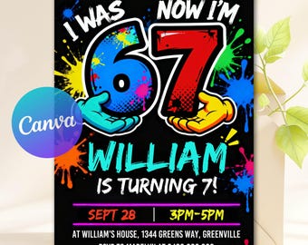 Six Seven Birthday Invitation, I was 6 now I'm 7 Party Invite, 6 7 Meme, 7th Birthday Party, Digital Download, Editable Canva Template