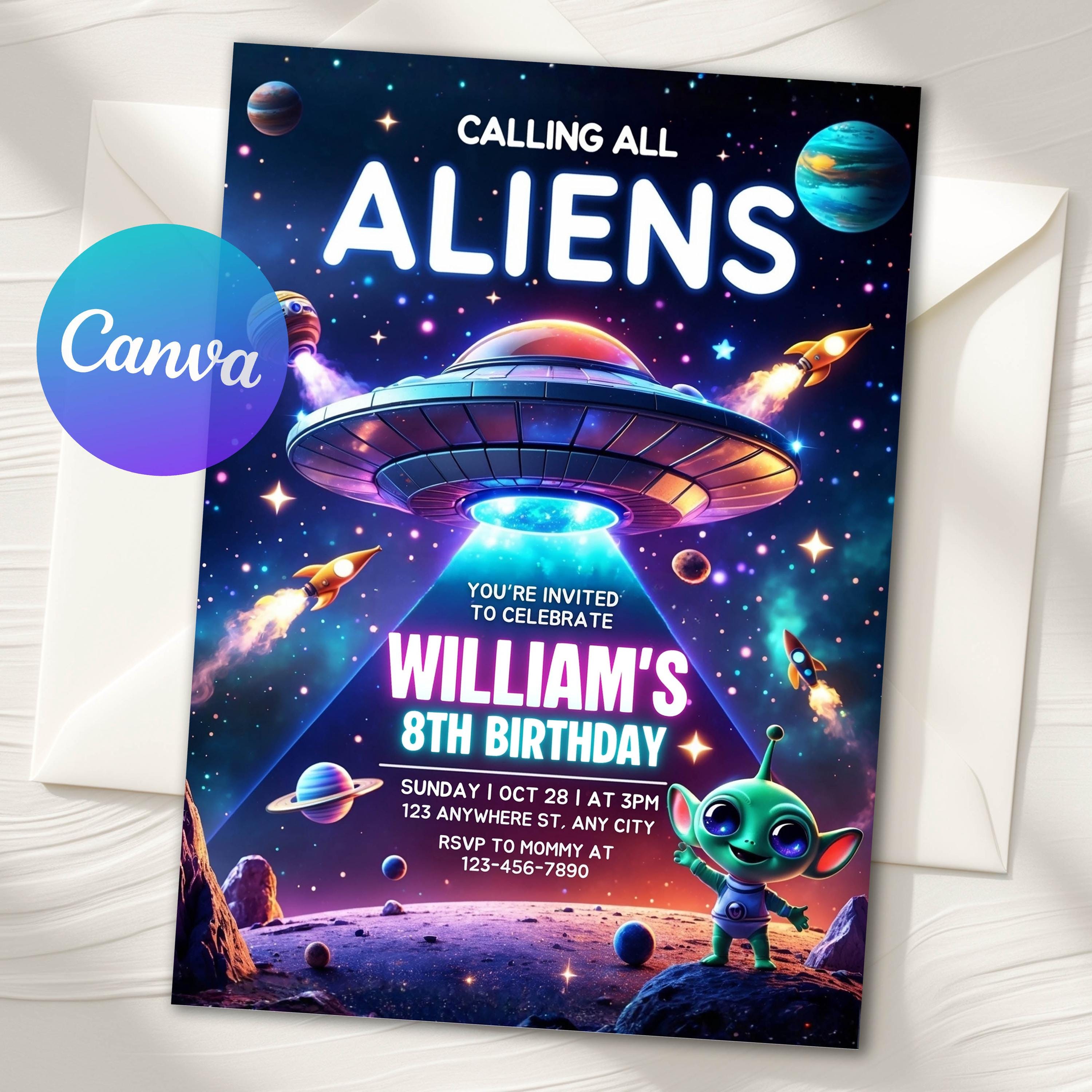 Editable Alien Birthday Invitation, UFO Invitation, Spaceship Party ...