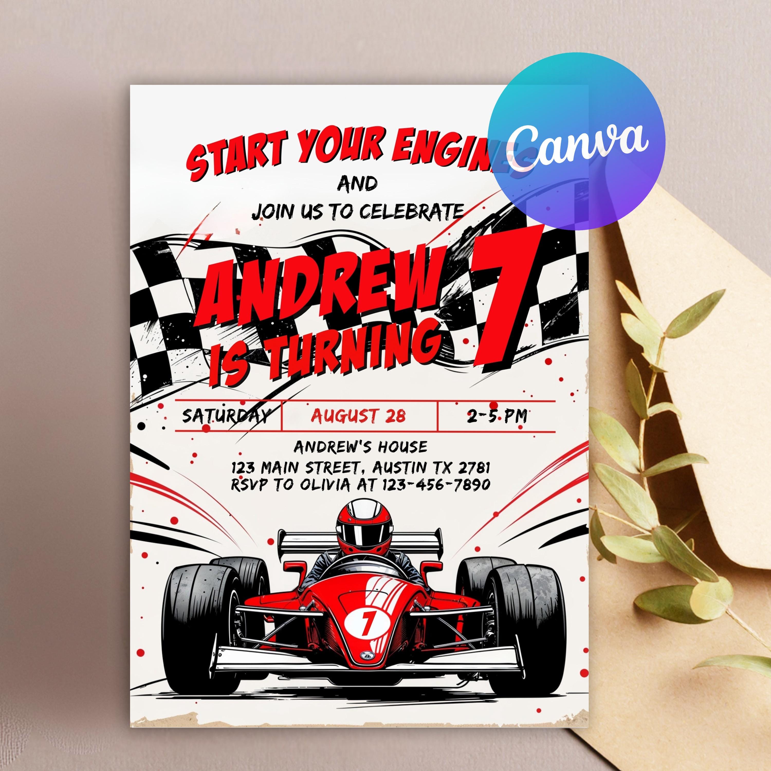Editable Race Car Birthday Invitation, Racecar Party, Racing Party, Sport Race Car Invite, Boys Invitation, Car Birthday, Canva Template