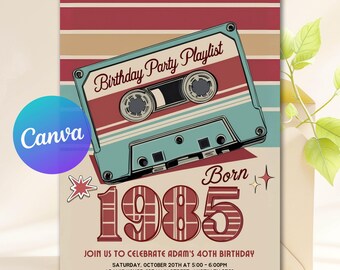 80er Geburtstagseinladung, Retro Kassette Party Invite Mixtape, Back To The 80er Partyeinladung, Sofort Download Canva Vorlage