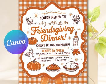 Friendsgiving Dinner Party Invitation for Fall Thanksgiving Potluck Invite, Hand Drawn Holiday Dinner Party for Friends, Instant Download
