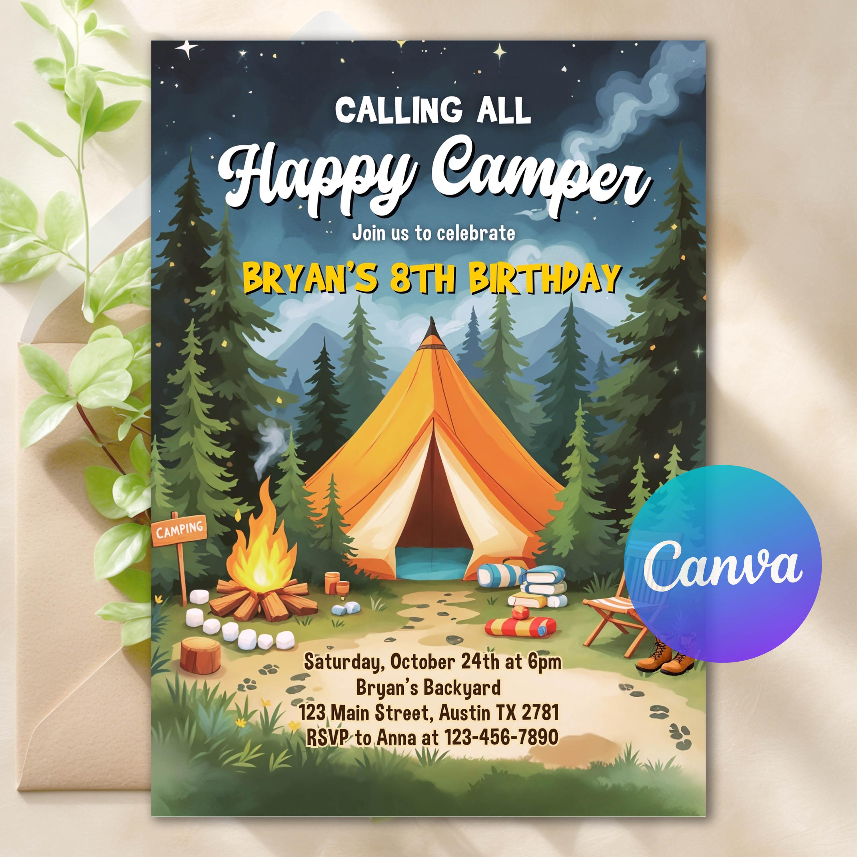 Camping Birthday Invitation, Campfire Party Template, Smore Fun Invites ...