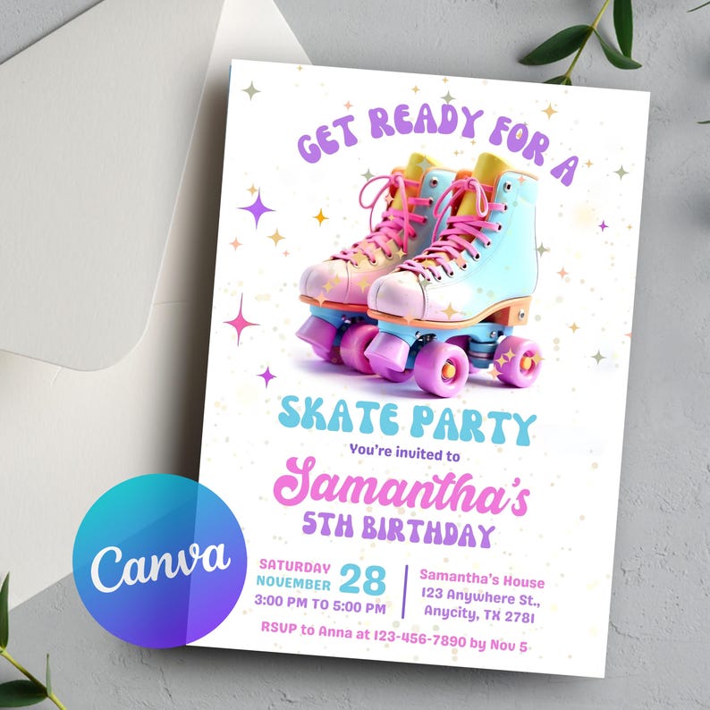 Editable Roller Skating Invitation, Skating Party, Rollerblade Skate ...
