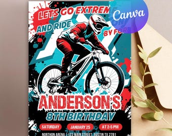 Boys BMX Bike Party Invitation, Mountain Bike Party Invite, BMX Bike Party Invitation, Dirt Bike Party, Ride on Over Party, Canva Template