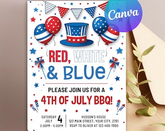 4th of July Invitation Editable Template, Printable Fourth of July BBQ Invitation, Independence Day Invite, Party In USA E-Invite Digital