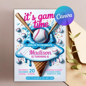Baseball Drip Birthday Party Invitation, Baseball Birthday Invite, Baseball Drip, Sports Party for Any Age, Softball Drip, Editable Canva