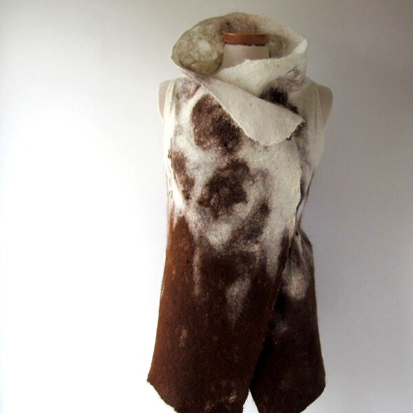 Felted vest  women alpaca wool vest seamless Cream brown tunic felt vest wool reversible women vest by Galafilc