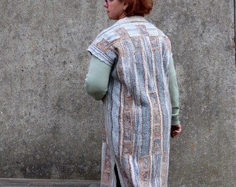 Chaleco largo de fieltro para mujer, chaleco de lana beige y gris, hecho a mano