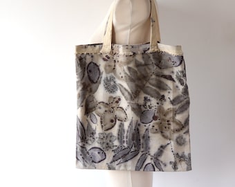 Eco-Printed Canvas Tote Bag: Natural Leaf-Dyed Reusable Shopping Bag