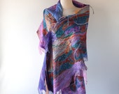 Nuno felted scarf, Women spring felt scarf, lilac pink wool silk scarf gift for her Galafilc
