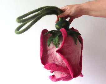 Felted handbag pink Rosa flower rose  Evening Bag  Romantic tote bag  pink rose flower Galafilc