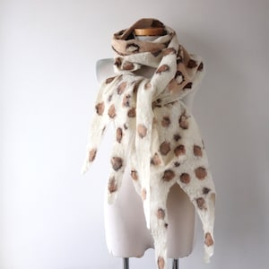 Pure Alpaca scarf Animal print scarf Women warm wool scarf beige brown alpaca wool felted scarf gift for her Galafilc
