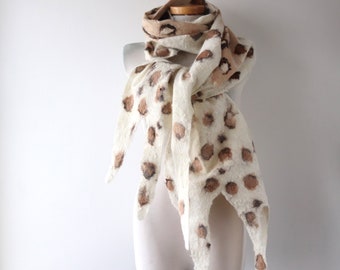 Pure Alpaca scarf Animal print scarf Women warm wool scarf beige brown alpaca wool felted scarf gift for her Galafilc