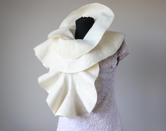 Felted Ruffle Scarf: Merino Wool Collar, Silk Fiber Detail