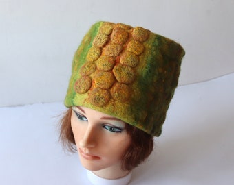 Felted hat Green wool hat, Felt winter warm hat, Wool Hat Unisex, Warm felt hat Green  felted hat