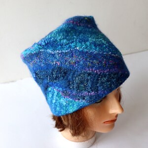 Felted hat Blue Navy wool hat, Felt winter warm hat, Wool Hat Unisex, Warm felt hat Dark Blue felted hat autumn hat image 2