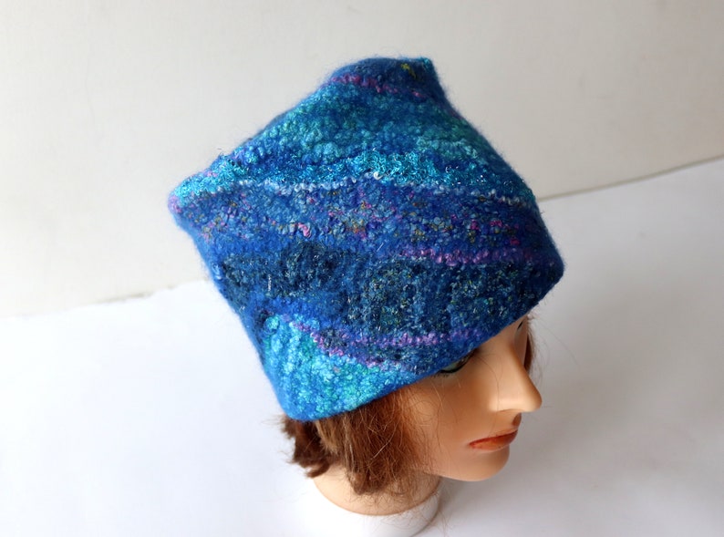 Felted hat Blue Navy wool hat, Felt winter warm hat, Wool Hat Unisex, Warm felt hat Dark Blue felted hat autumn hat image 2